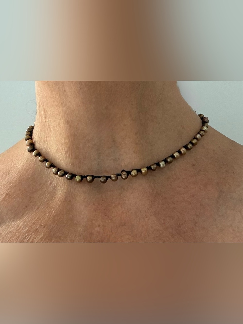 Hand Crocheted Brown Pearl Beaded Necklace